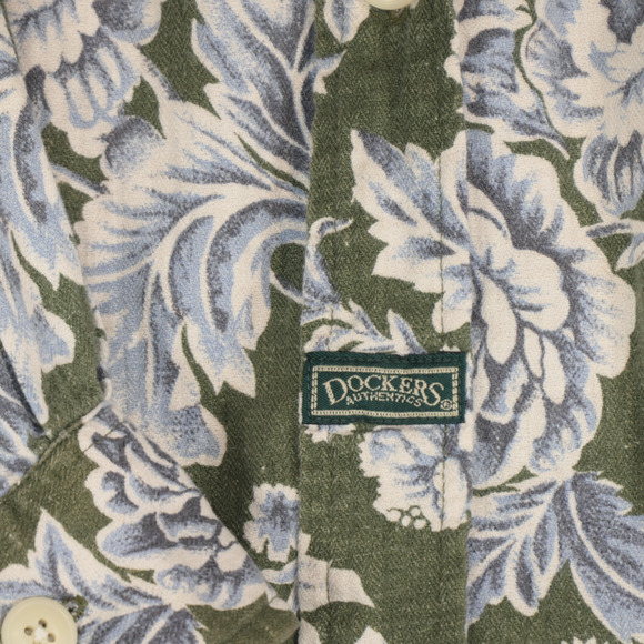 Dockers Mens Size XL Green Blue Floral Button Up Shirt Flap Pockets Long Sleeve - Picture 5 of 11